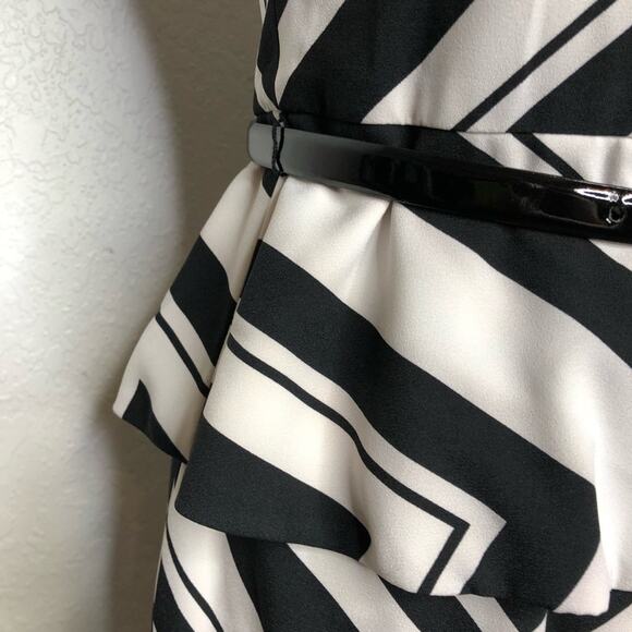 Cache black white chevron peplum belted sleeveless sheath dress size 6 NWOT - Picture 6 of 16